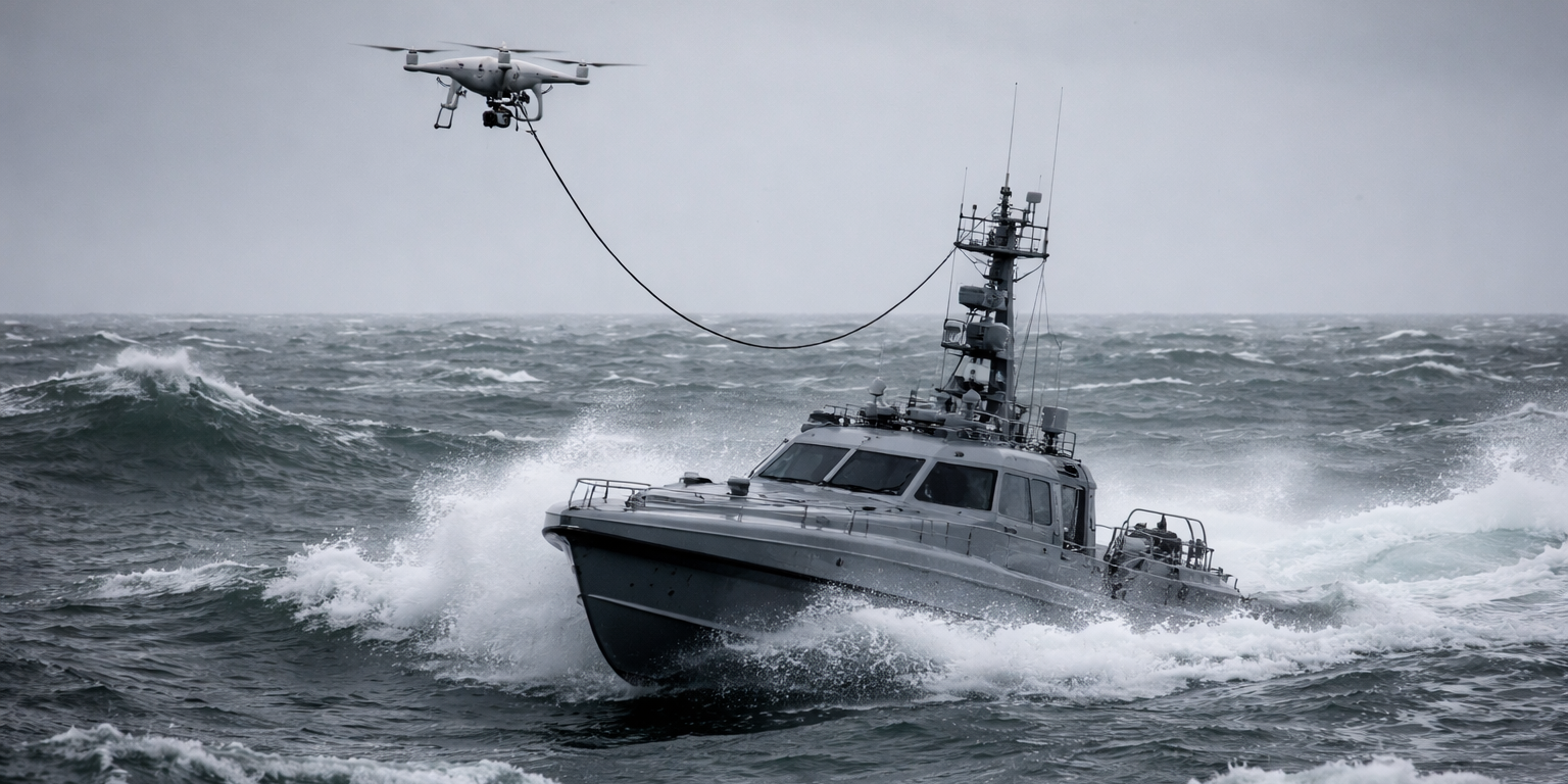 Royal Navy Tests Autonomous Surface Vessel with Tethered Drone in 14-Foot Seas