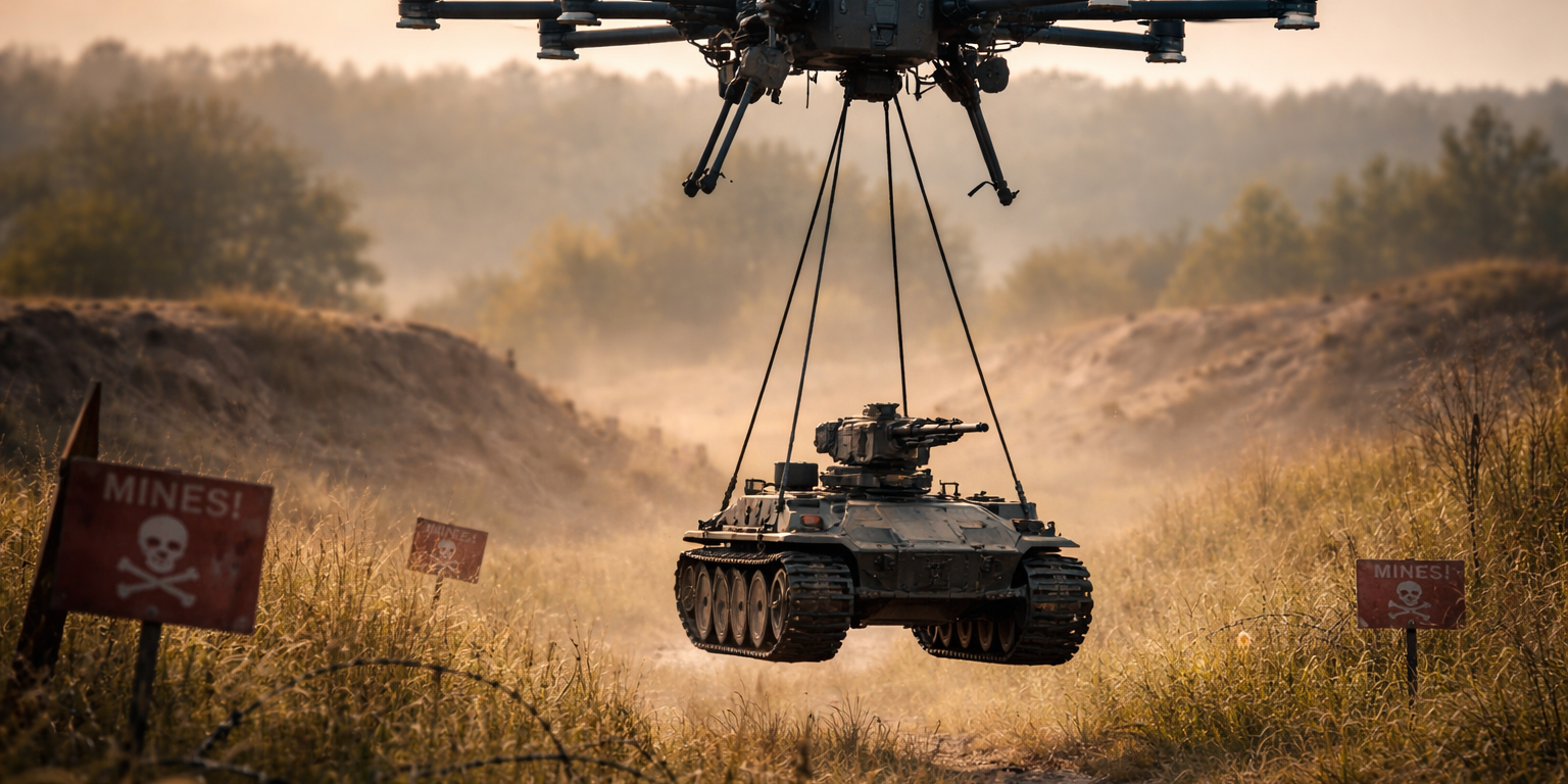 Ukraine Deploys Armed Ground Robots via Heavy-Lift Drone in Combat Operations