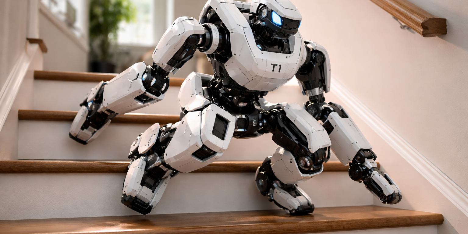 T1 Personal Robot Shifts Between Humanoid and Quadruped Modes for Home Navigation